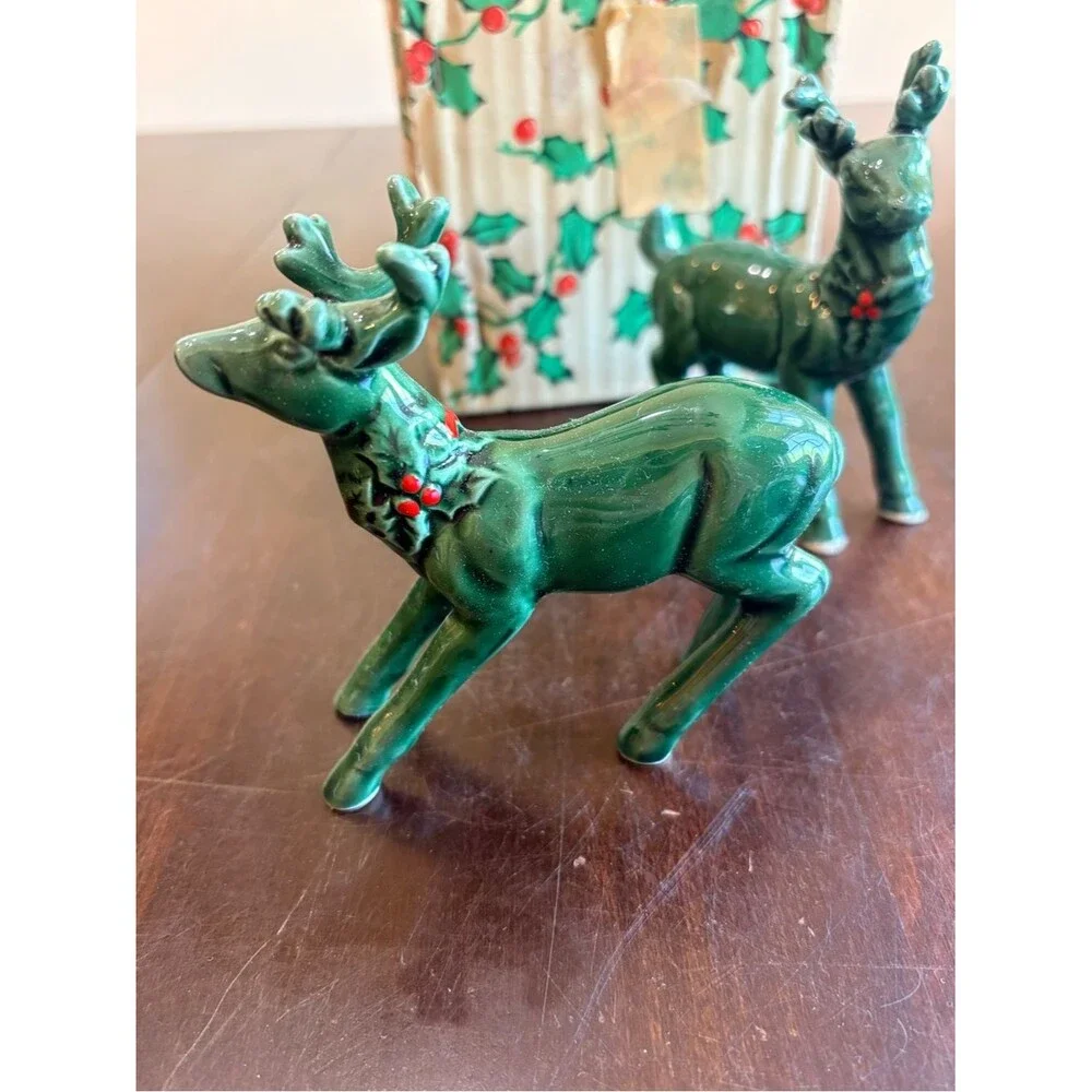 Lefton set of 2 Ceramic Reindeer in original box